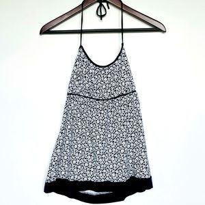 Ann Taylor Halter Babydoll Top Navy Blue Floral Sm